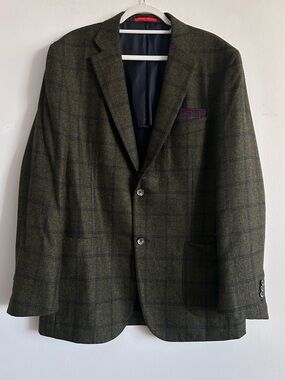 Isaia Capri cashmere–silk windowpane sport blazer in Olive Grey